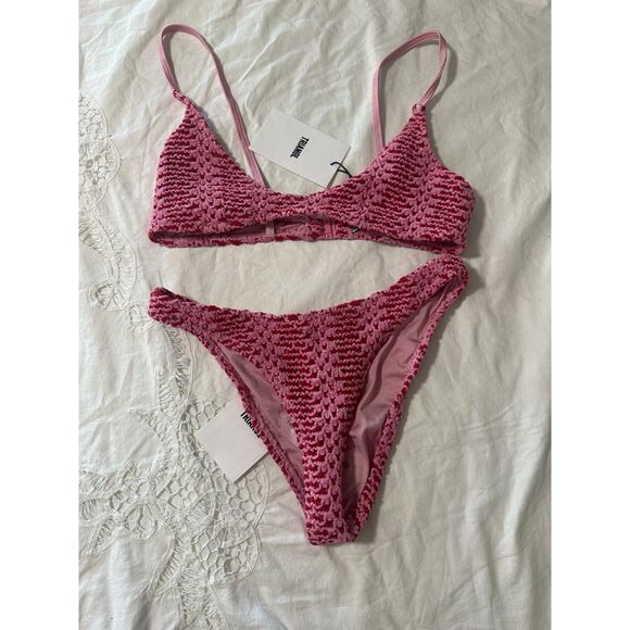 VINCA - ALINA Pink Crochet Triangle Bikini Set - Picture 3 of 6
